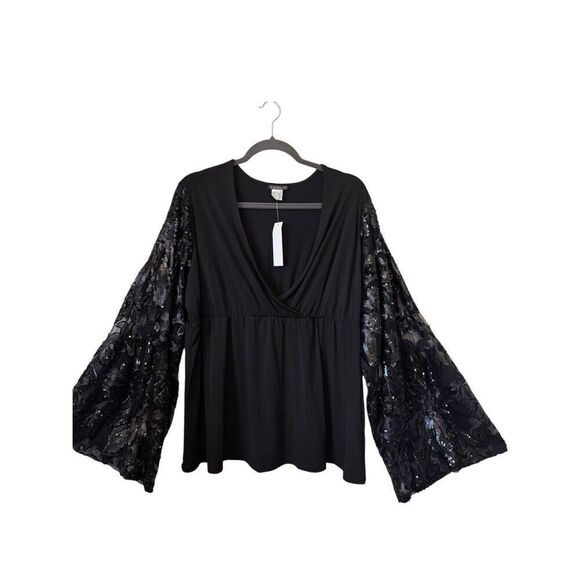 NEW Venus Black Angel Wing Sequined Empire Waist Top Size 2X Whimsygoth - Picture 1 of 15